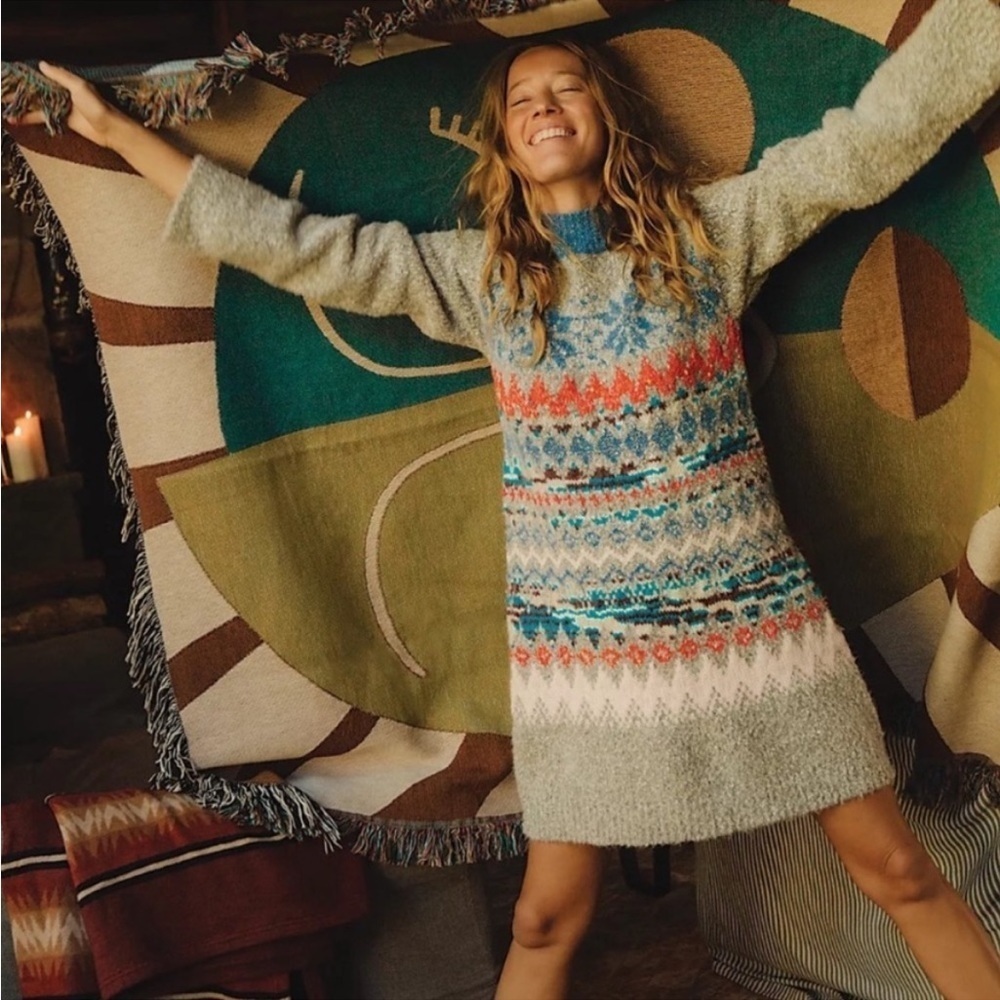 Free people Funfetti Fairisle Sweater Tunic Dress size XS NWT